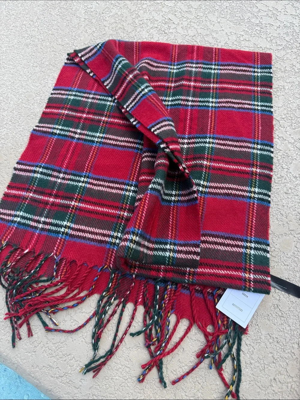 Red Plaid Fringed Wool-Blend Scarf
